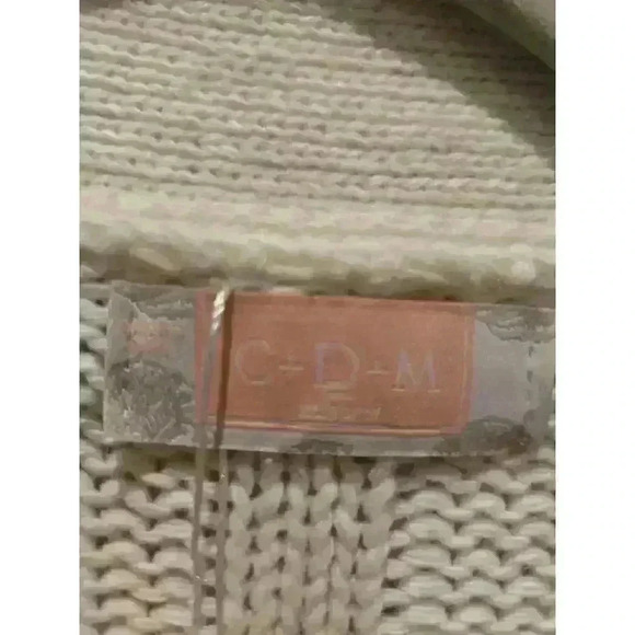 C+D+M Women's Ivory Cable Knit Cardigan Sweater w/ Pockets M Fisherman Old Money - Picture 6 of 11